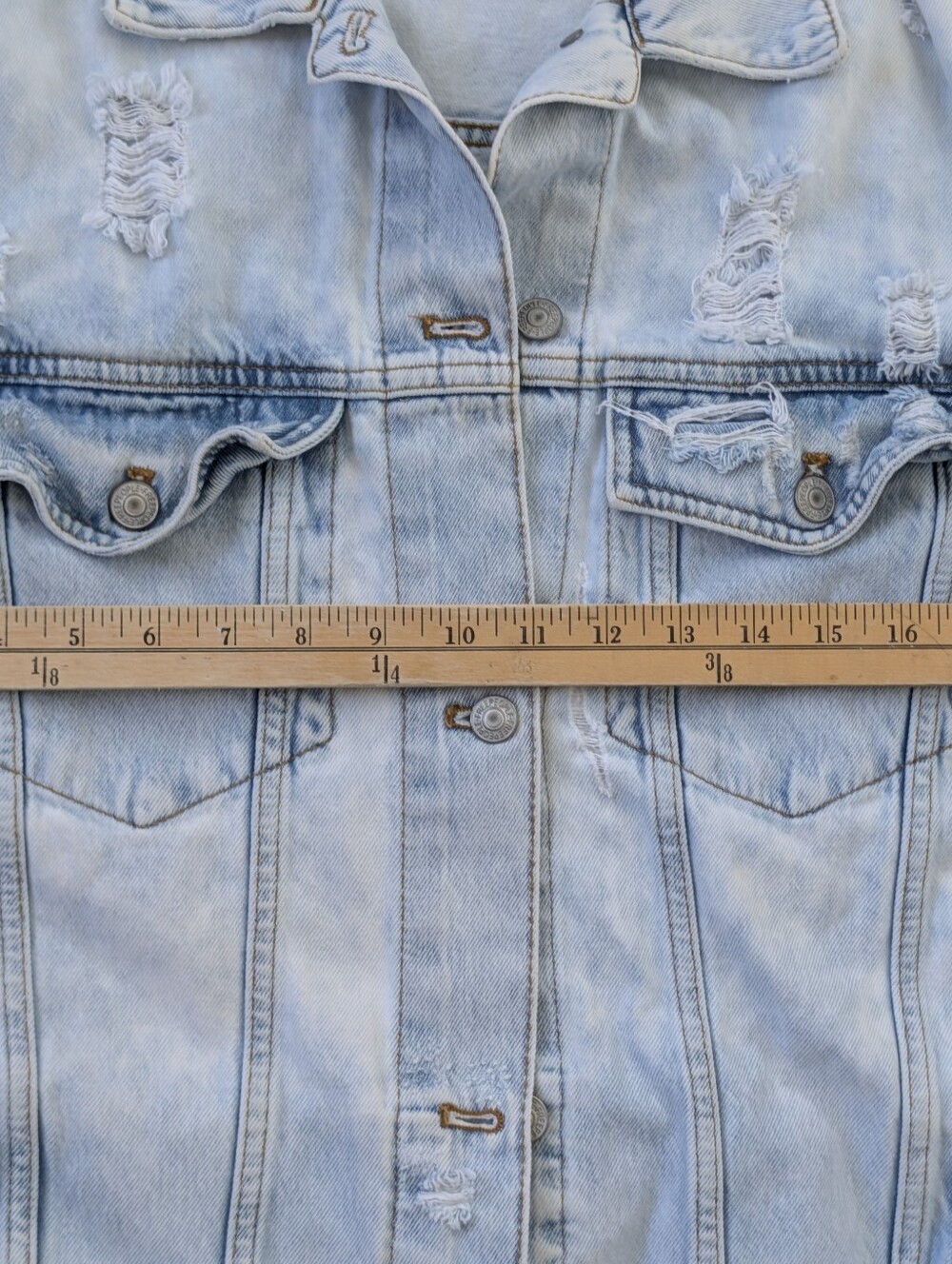 We The free, Light Wash, Long, Distressed, Trucker Denim Jacket - Women M/L - Picture 12 of 12